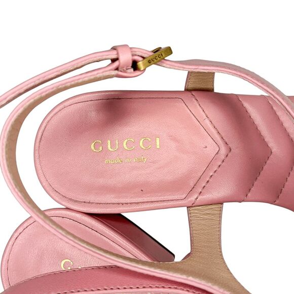 Gucci Marmont Charlotte Wild Rose Sandals 36 Pink Leather GG Logo Block Heel - Picture 11 of 14